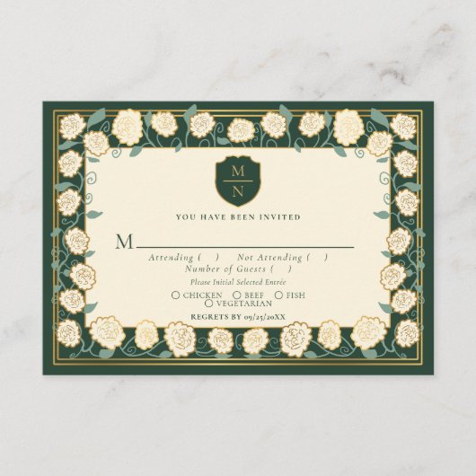 Sword & Shield Fantasy Wedding RSVP Green Begleitkarte (Vorderseite)