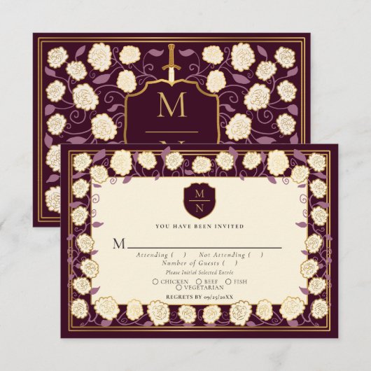 Sword & Shield Medieval Fantasy Wedding RSVP Begleitkarte (Vorne/Hinten)