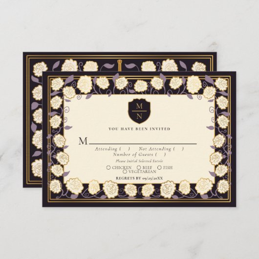 Sword & Shield Medieval Fantasy Wedding RSVP Begleitkarte (Vorne/Hinten)