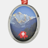 Swtzerland Jungfrau und Flagge Silbernes Ornament (Links)