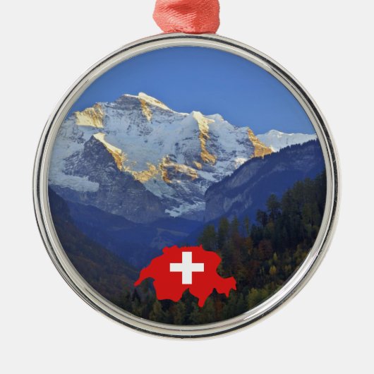 Swtzerland Jungfrau und Flagge Silbernes Ornament (Vorne)