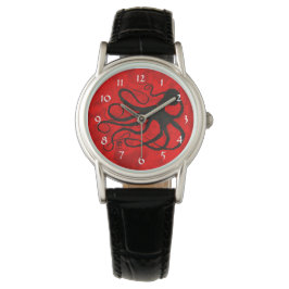 Sybille's Octopus On Red - Women's Watch Armbanduhr