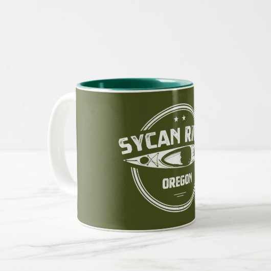 Sycan River Oregon Kayaking Zweifarbige Tasse (Vorderseite Links)