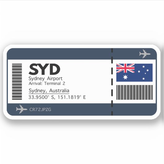 SYD Sydney Boarding Pass - Australien Ticket Aufkleber (Vorderseite)