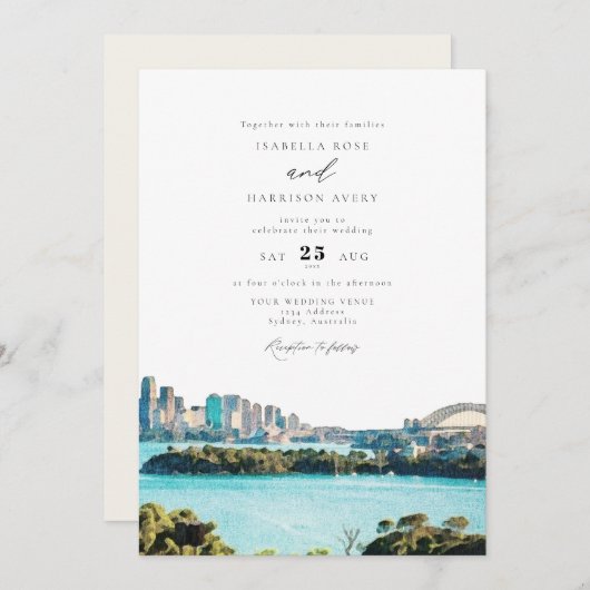 SYDNEY AUSTRALIA Aquarellfarben-Illustration Hochz Einladung (Vorne/Hinten)