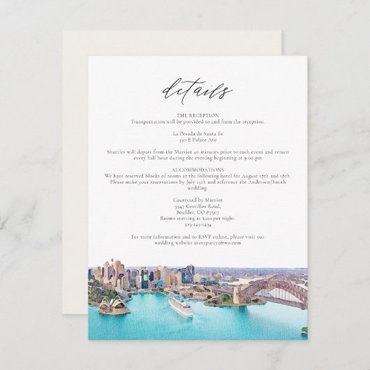 SYDNEY AUSTRALIA Aquarellfarben-Illustration Hochz Einladung (Vorne/Hinten)