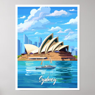 Sydney Australia Art Vintage Travel Illustration Poster