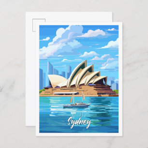 Sydney Australia Art Vintage Travel Illustration Postkarte