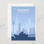 Sydney Australia Blue Vintage Travel Postkarte (Vorne/Hinten)