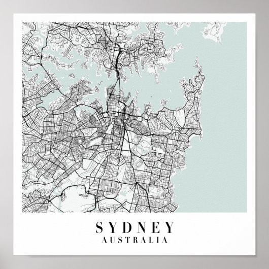 Sydney Australia Blue Water Street Map Poster (Vorne)