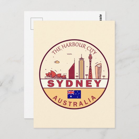 Sydney Australia City Skyline Emblem Postkarte (Vorne/Hinten)