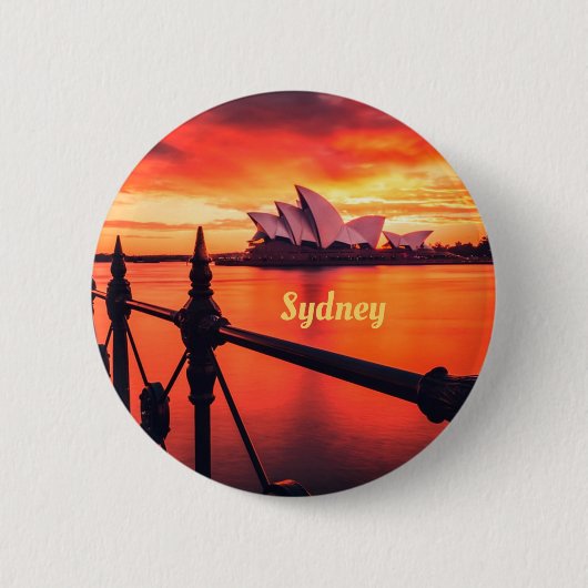 Sydney Australia Opernhaus Orange Sky Button (Vorderseite)