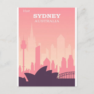 Sydney Australia Pink Vintage Travel Postkarte