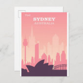 Sydney Australia Pink Vintage Travel Postkarte (Vorne/Hinten)