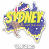 Sydney Australia Retro Kangaroo und Flag Vintag Aufkleber (Vorderseite)