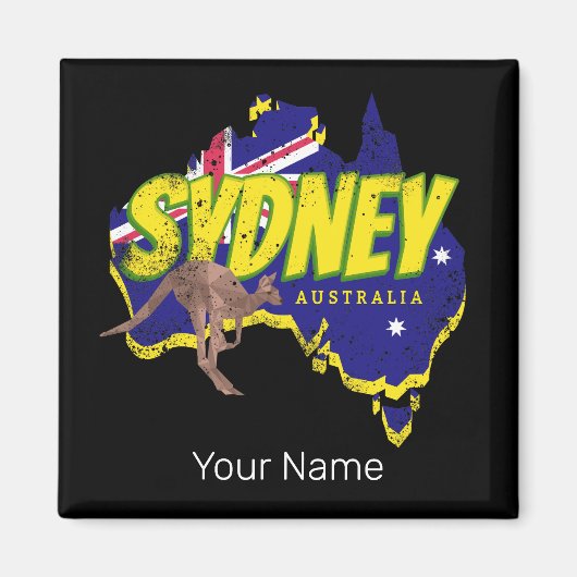 Sydney Australia Retro Kangaroo und Flag Vintag Magnet (Vorne)