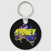 Sydney Australia Retro Kangaroo und Flag Vintag Schlüsselanhänger (Vorderseite)