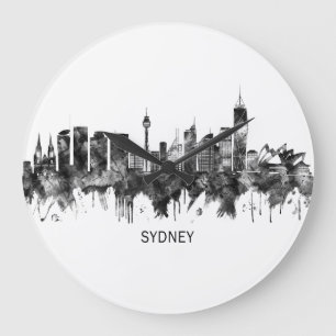 Sydney Australia Skyline BW Große Wanduhr