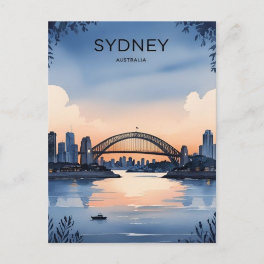 Sydney Australia Skyline Sunset Retro Travel Postkarte (Vorderseite)