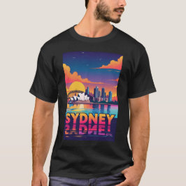 Sydney Australia Skyline Sunset Retro Travel T-Shirt