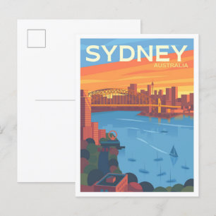 Sydney Australia Vintag Art Travel Illustration Postkarte