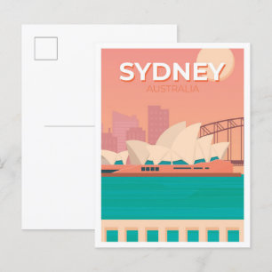 Sydney Australia Vintage Travel Illustration Postkarte