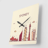 Sydney, Australien | Doodle Skyline Quadratische Wanduhr (Winkel)