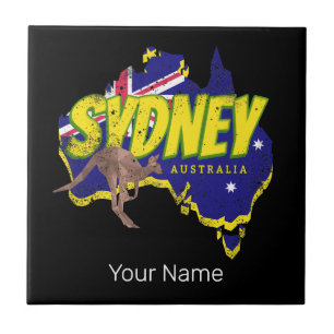 Sydney Australien Retro Känguru Und Flagge Vintage Fliese