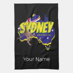 Sydney Australien Retro Känguru Und Flagge Vintage Geschirrtuch