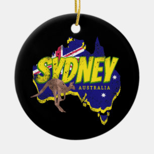 Sydney Australien Retro Känguru Und Flagge Vintage Keramik Ornament