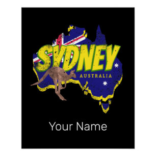 Sydney Australien Retro Känguru Und Flagge Vintage Poster