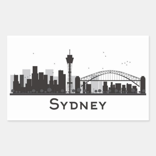 Sydney, Australien | Schwarz-Weiß-City-Skyline Rechteckiger Aufkleber (Vorderseite)