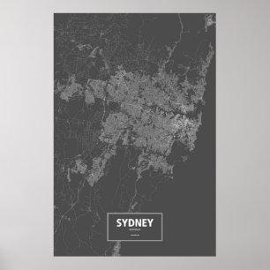 Sydney, Australien (weiß auf schwarz) Poster