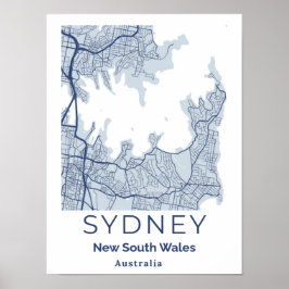 Sydney Blue Gray Mininmalist Mauer Karte Poster