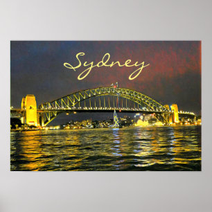 Sydney by night Harbour Bridge Australien Reise Poster