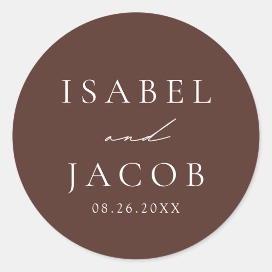 SYDNEY Espresso Brown Gastgeschenke Hochzeiten Runder Aufkleber (Vorderseite)