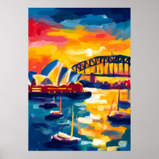 Sydney Fauvist Cityscape – Opera House Harbour Poster