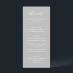 Sydney Gray Modern Wedding Menükarte<br><div class="desc">Modernes Hochzeitsmenü mit zeitgenössischem typografischem Design und eleganter Schriftzypografie. Im Folgenden finden Sie Ihre Veranstaltungsdetails in Ihrem Namen,  Ihren Hochzeitstag und Ihr Menü in einem einfachen und minimalen Layout. Das Farbdesign ist schiefergrau und kann im Designbearbeitungstool geändert werden.</div>