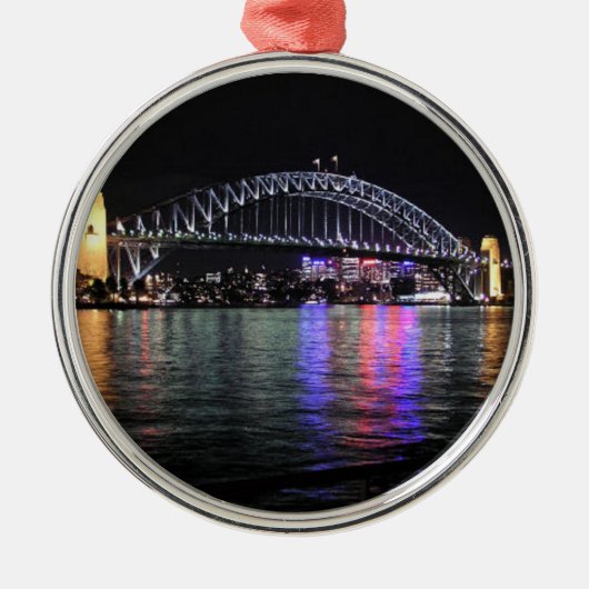 Sydney Harbour Bridge bei Nacht Silbernes Ornament (Vorne)