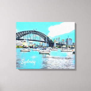 Sydney Harbour Bridge blauer Himmel mit Jachten Leinwanddruck