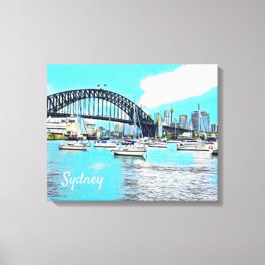 Sydney Harbour Bridge blauer Himmel mit Jachten Leinwanddruck (Vorderseite)