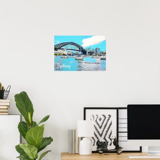 Sydney Harbour Bridge blauer Himmel mit Jachten Poster (Heimbüro)
