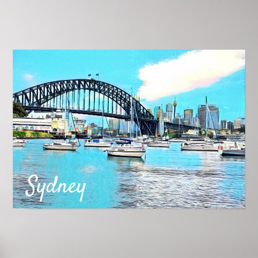 Sydney Harbour Bridge blauer Himmel mit Jachten Poster (Vorne)