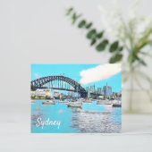 Sydney Harbour Bridge blauer Himmel mit Jachten Postkarte (Stehend Vorderseite)