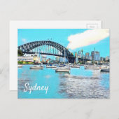 Sydney Harbour Bridge blauer Himmel mit Jachten Postkarte (Vorne/Hinten)