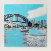 Sydney Harbour Bridge blauer Himmel mit Jachten Puzzle (Vertikal)
