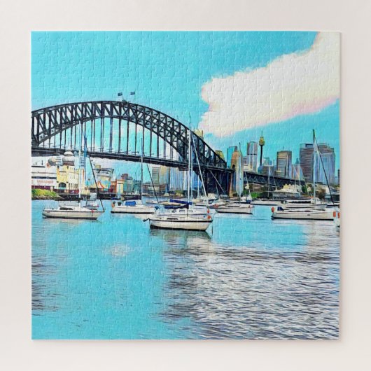 Sydney Harbour Bridge blauer Himmel mit Jachten Puzzle (Vertikal)