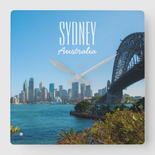 Sydney Harbour Bridge City Skyline Australien Quadratische Wanduhr
