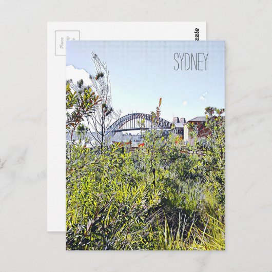 Sydney Harbour Bridge mit einheimischen Pflanze Postkarte (Vorne/Hinten)