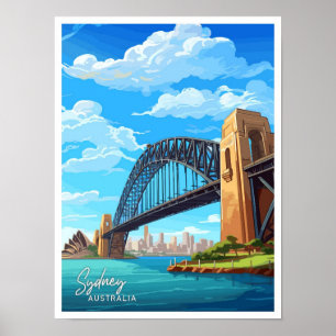 Sydney Harbour Bridge Reise Vintage-Illustration Poster